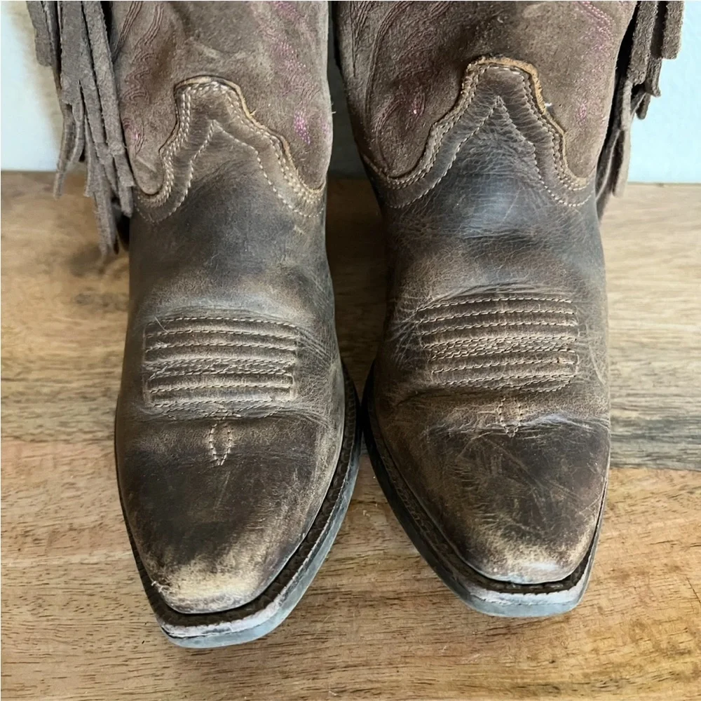 Ariat Brown Leather  Fringe Western Ankle Boots Size 12.5
